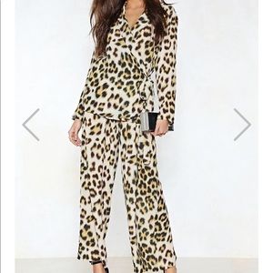 Nasty Gal Prowlin' Around Leopard Top nd Pants Set